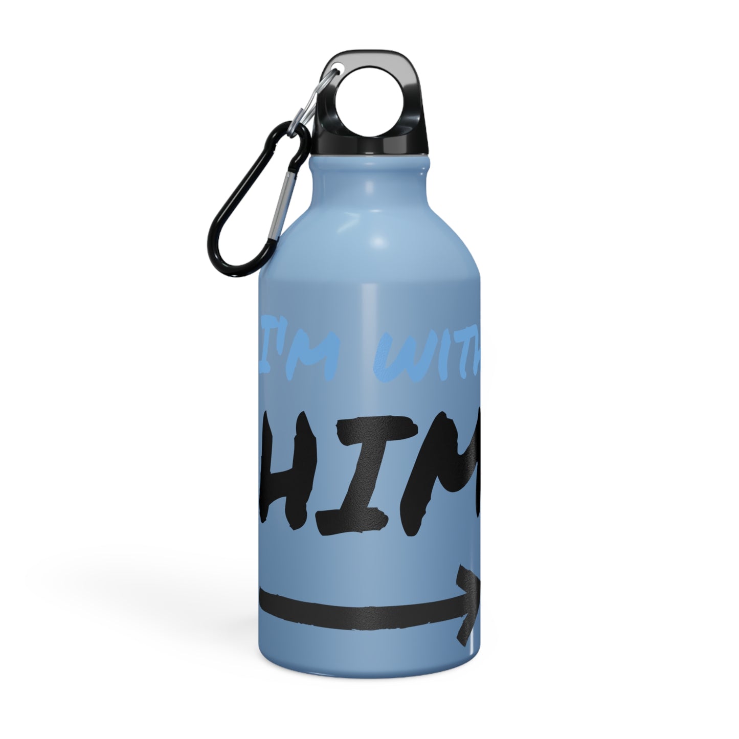 Aluminum Water Bottle – ‘I’m With HIM’ Design | Blue Travel Flask with Carabiner Clip – Couples Edition