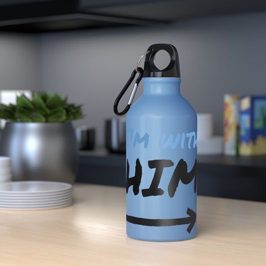 Aluminum Water Bottle – ‘I’m With HIM’ Design | Blue Travel Flask with Carabiner Clip – Couples Edition